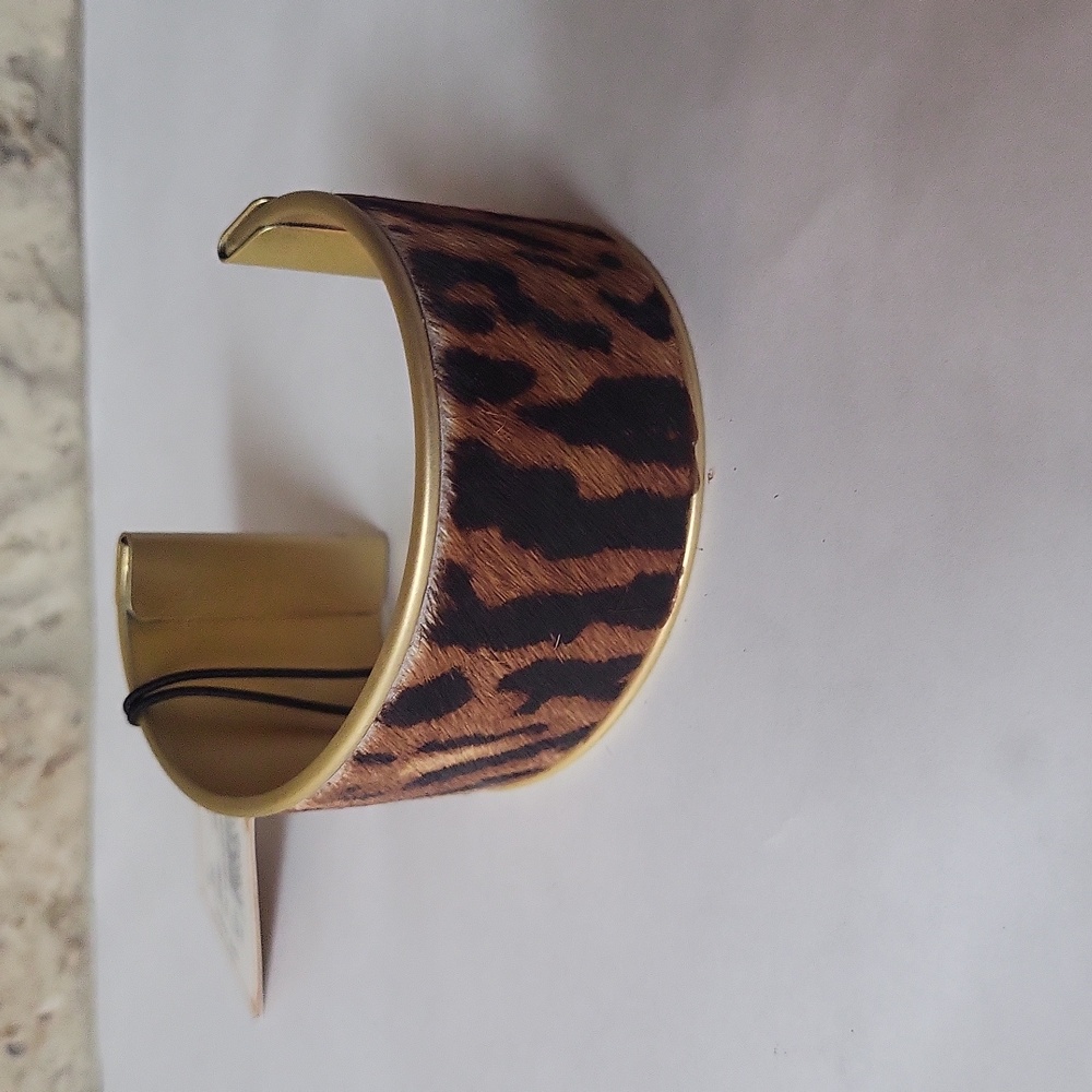 Patricia Nash Leopard Print Calf Hair Cuff Bracelet - Picture 2 of 7